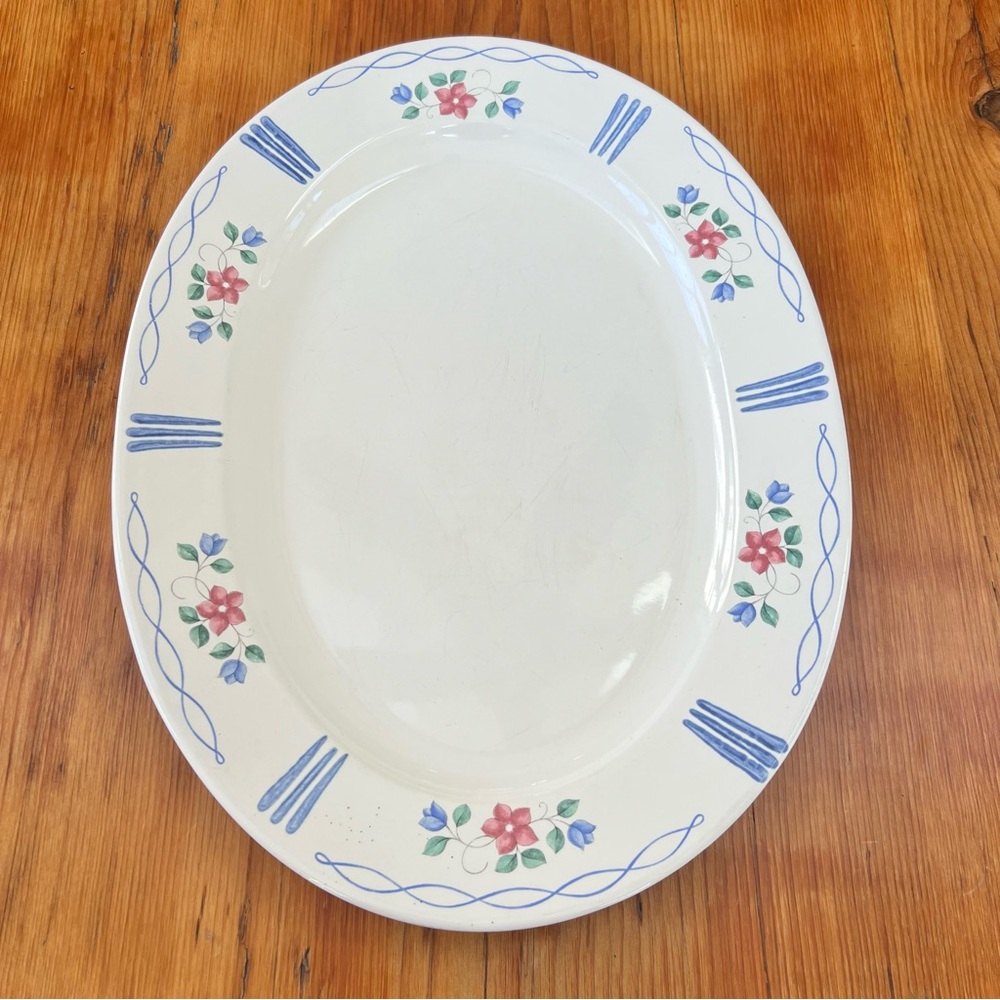 Pfaltzgraff Stoneware Vintage‎ Bonnie Brae Serving Platter White Blue Floral
